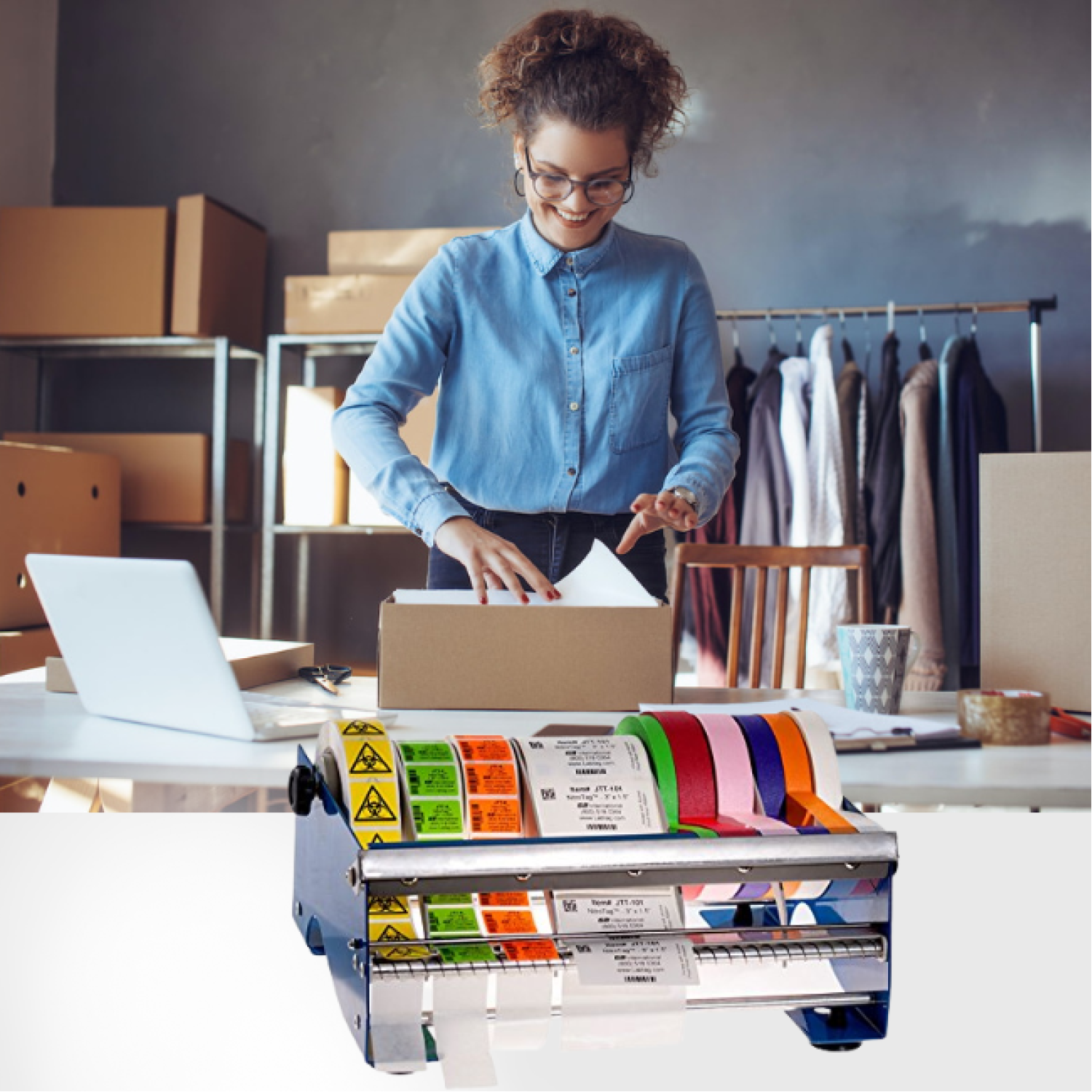 18" Manual Label and Tape Dispenser, 2" and Up Core Size, Adjustable Roll Width 18" Manual Label and Tape Dispenser, 2" and Up Core Size, Adjustable Roll Width 8